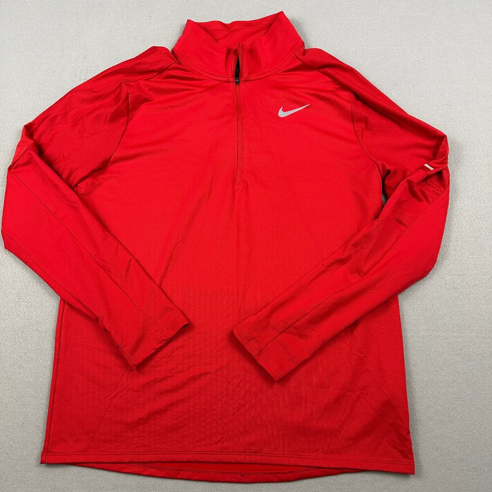 Nike Sweater Men Large Red Solid Running 1/4 Zip Pullover Thumb Holes Dri Fit L